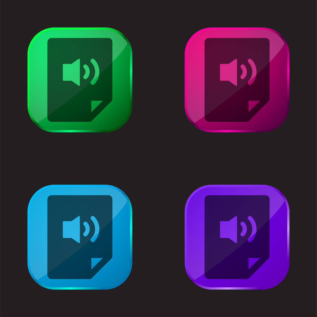 Archivo de audio icono de botón de cristal de cuatro colores - Vector, Imagen