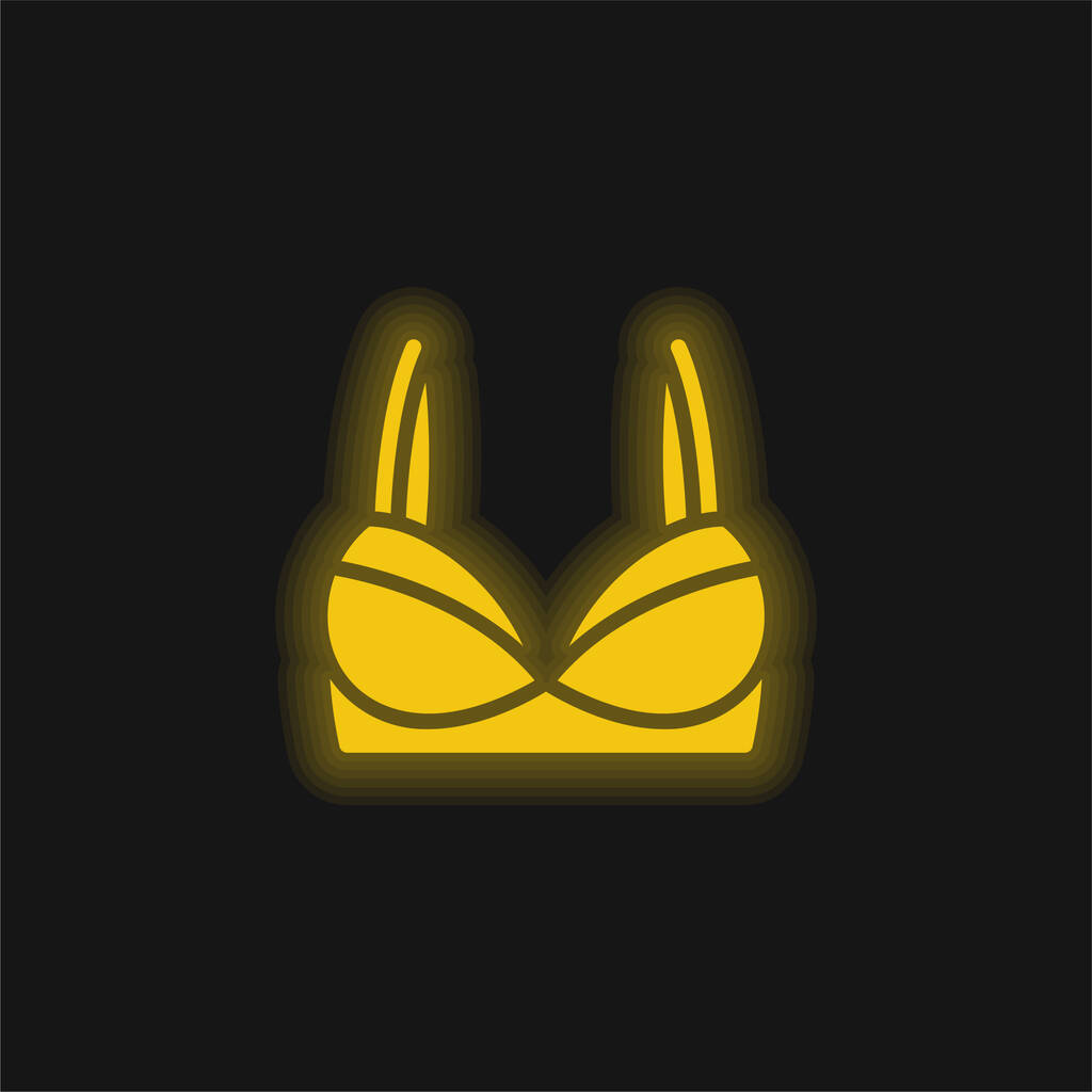 Podprsenka žlutá zářící neonová ikona - Vektor, obrázek