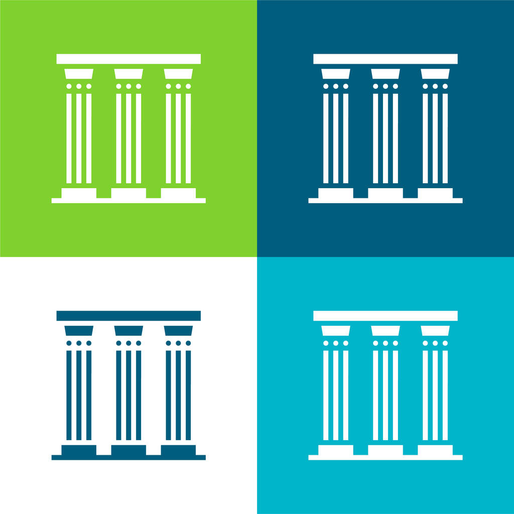 Pilar antiguo Plano conjunto de iconos mínimo de cuatro colores - Vector, Imagen