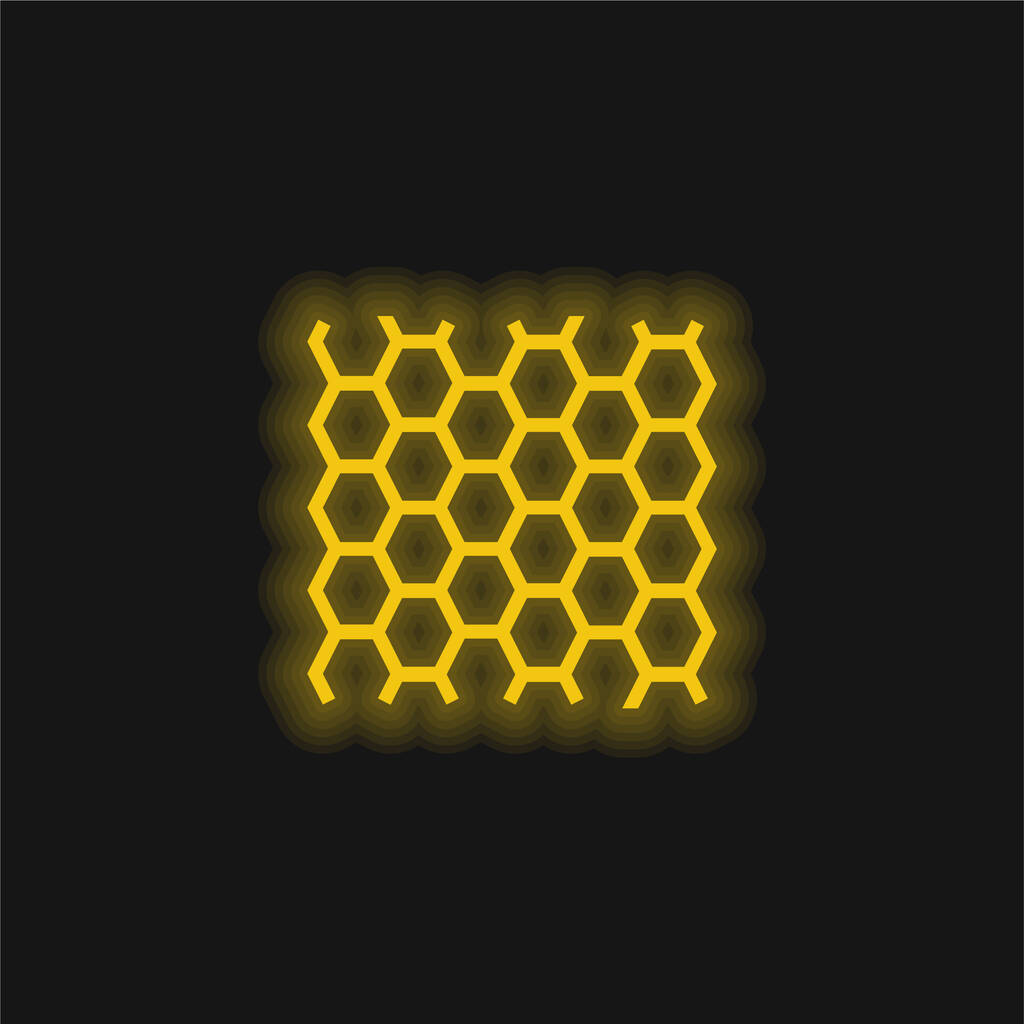 Méhek panel textúra sárga izzó neon ikon - Vektor, kép