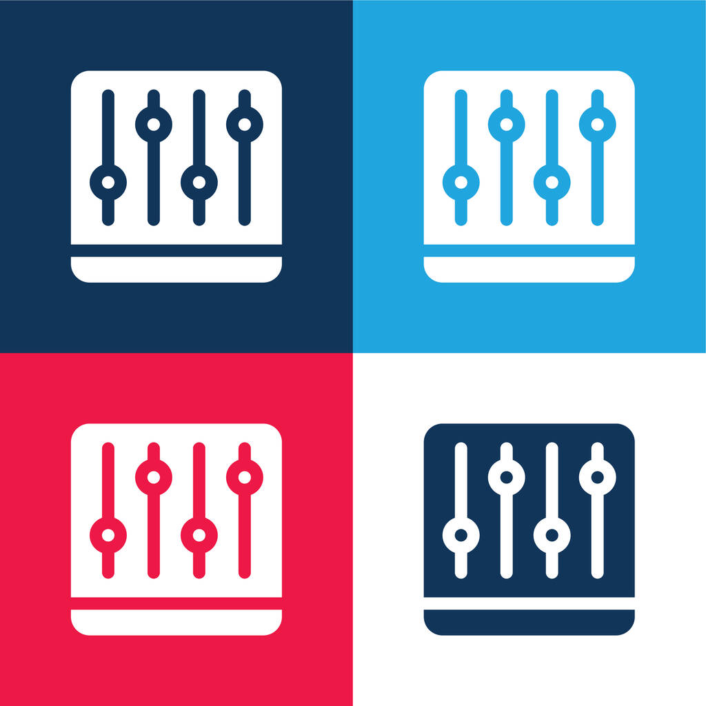 Réglage bleu et rouge ensemble d'icônes minimes quatre couleurs - Vecteur, image