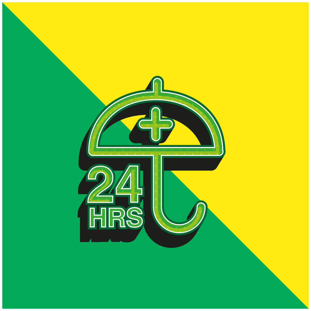 24 tuntia Protection Sign kanssa sateenvarjo Vihreä ja keltainen moderni 3d vektori kuvake logo - Vektori, kuva