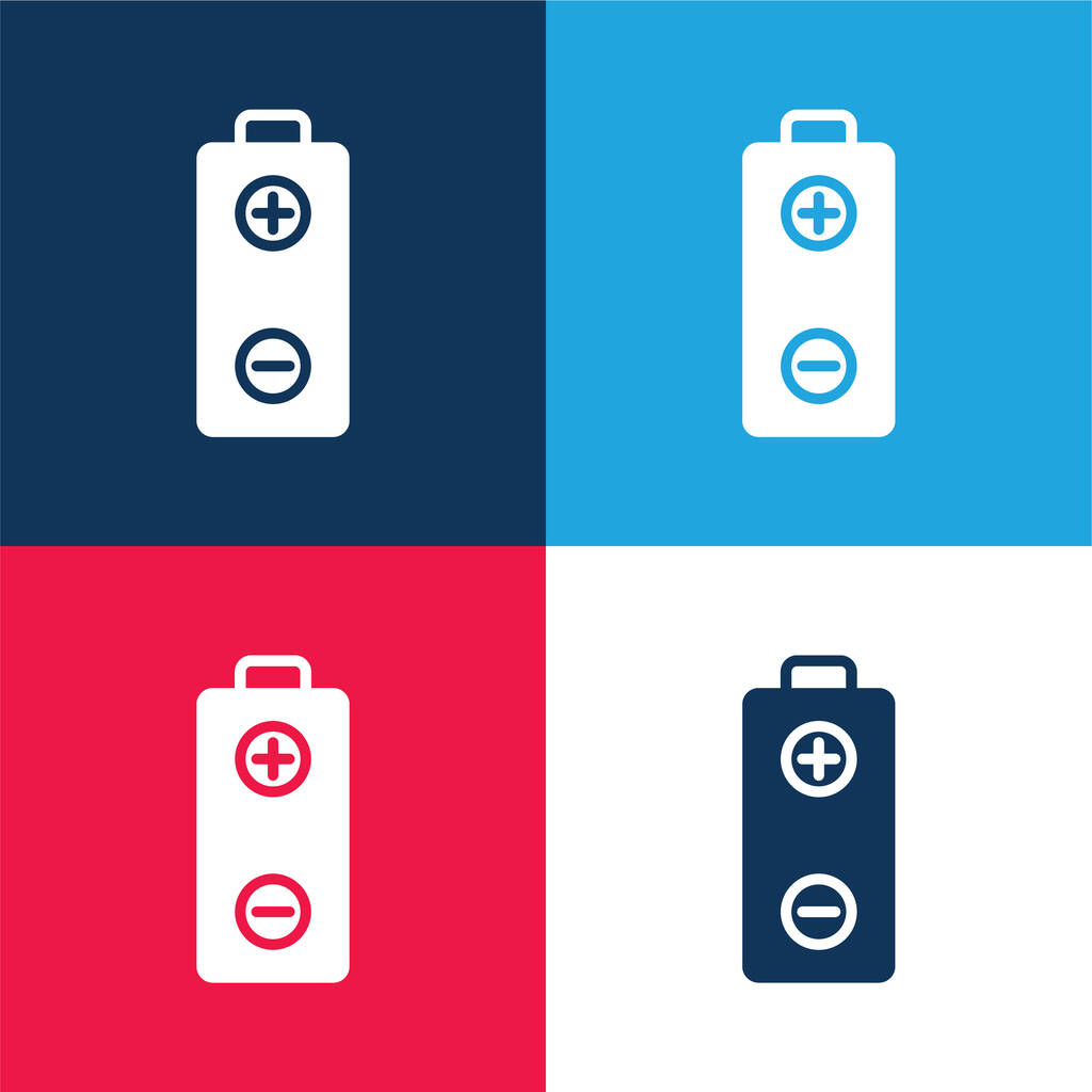 Batería azul y rojo conjunto de iconos mínimo de cuatro colores - Vector, imagen