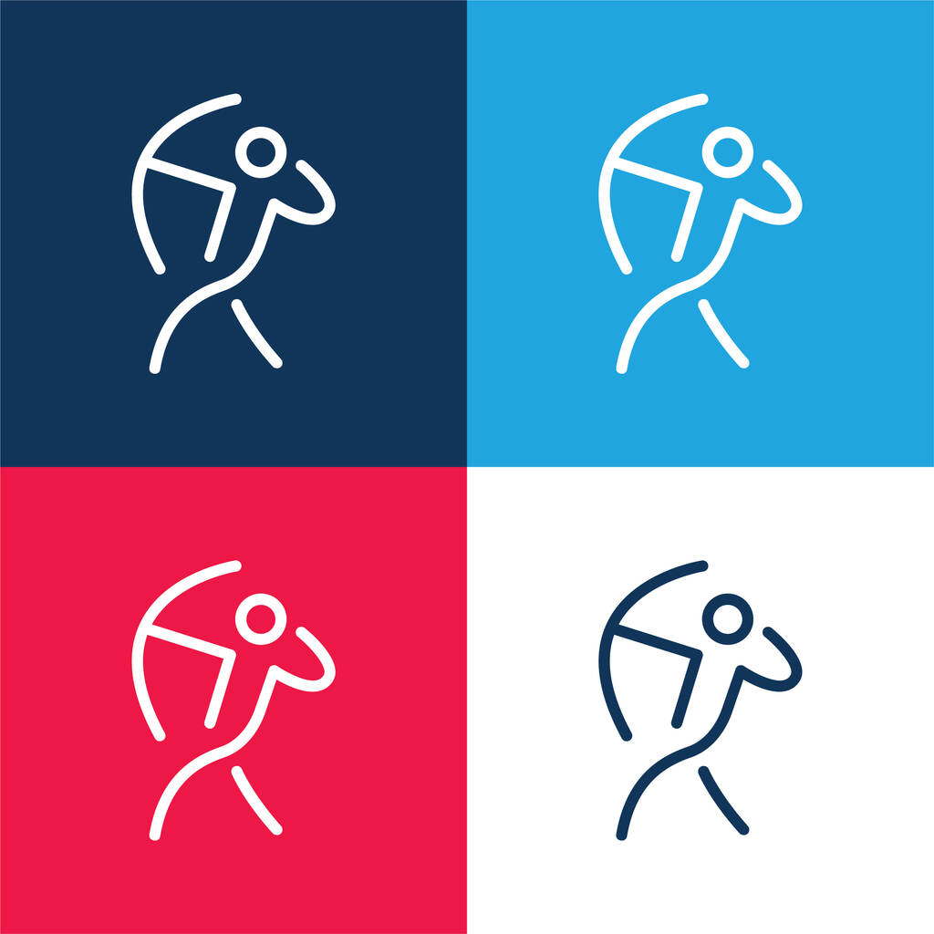 Archer Stick Man With A Arch blue and red four color minimal icon set - Вектор, зображення