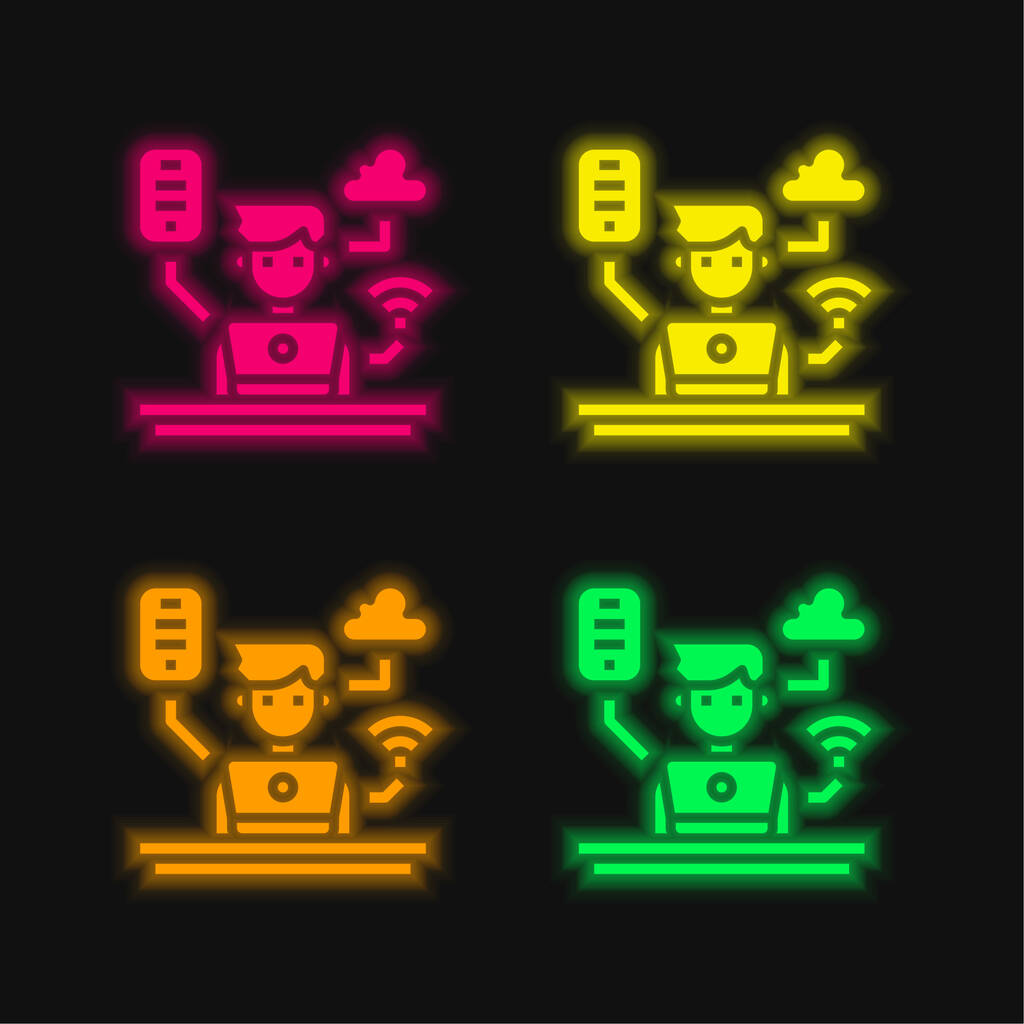 Adminisztrátor négy szín izzó neon vektor ikon - Vektor, kép