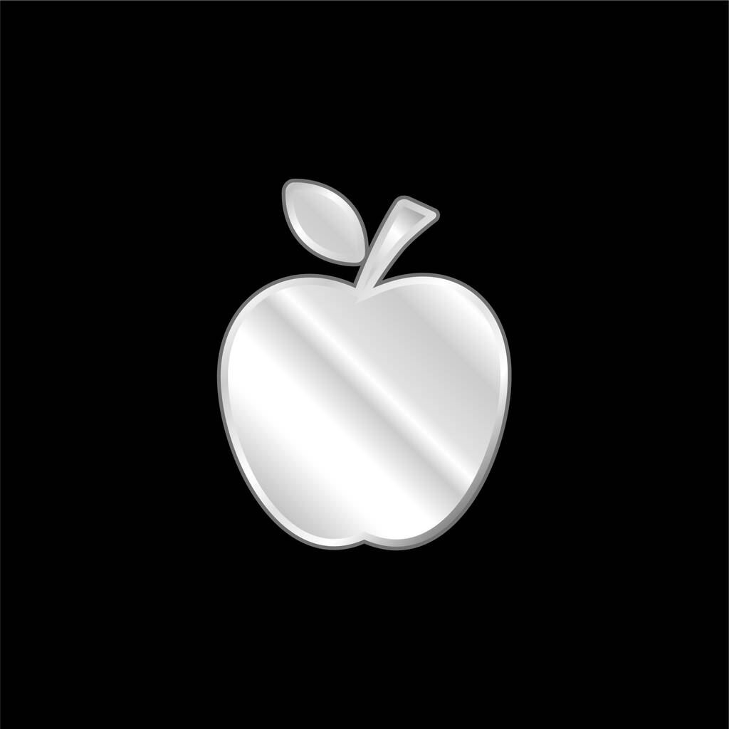 Apple Black Silhouette With A Leaf silver plated metallic icon - Vector, Image