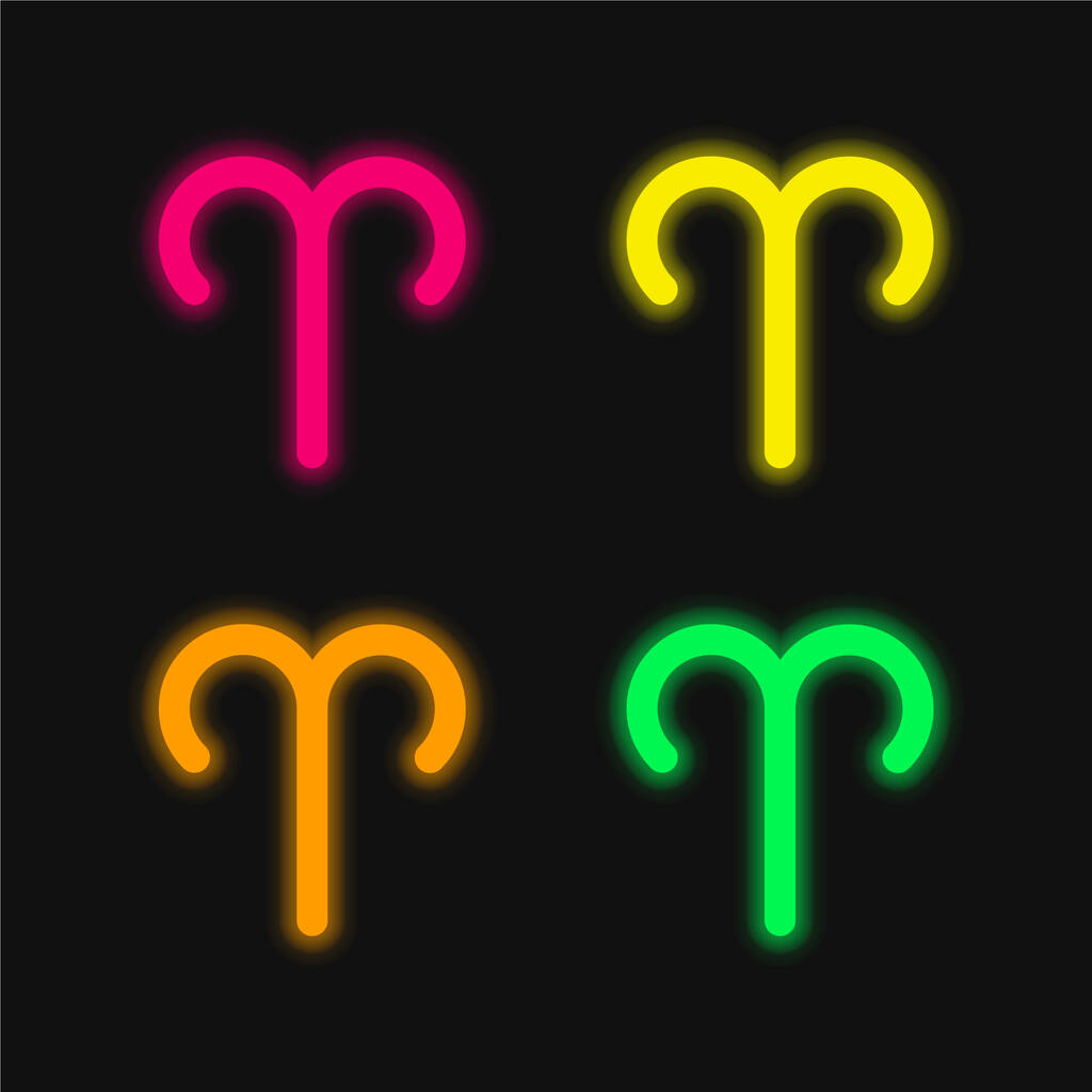 Aries Símbolo de cuatro colores brillante icono de vectores de neón - Vector, imagen