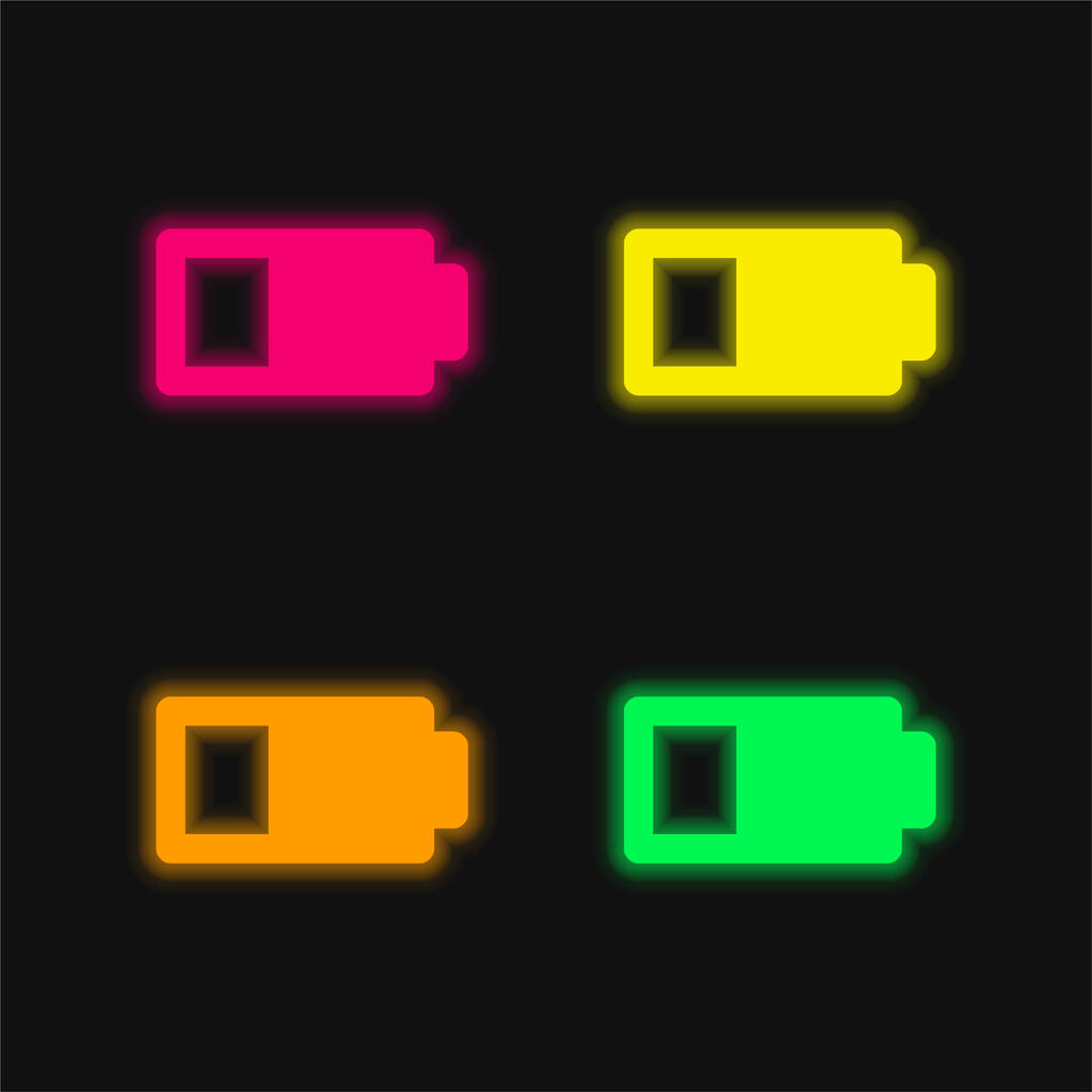 Знак состояния аккумулятора с менее чем половиной энергии Зарядка четыре цвета светящийся неоновый вектор значок - Вектор,изображение