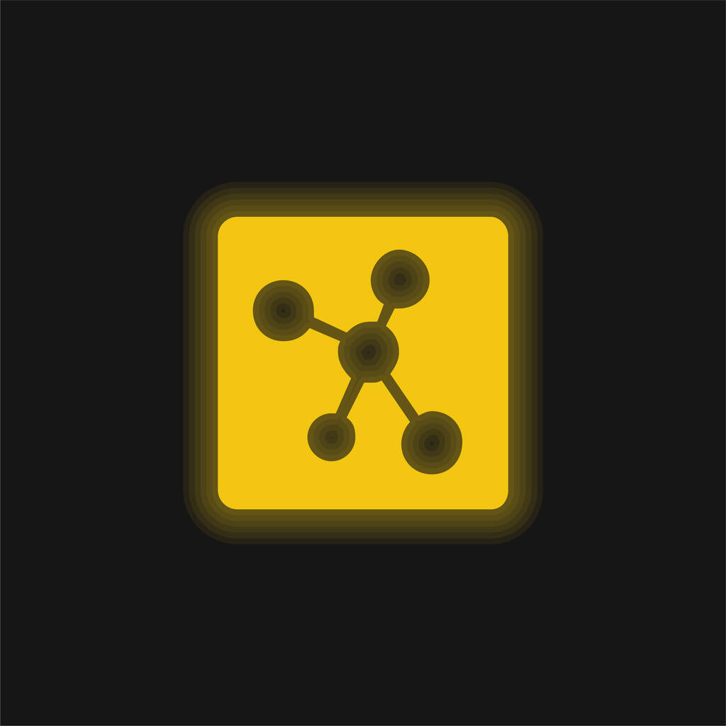 Estructura atómica amarillo brillante icono de neón - Vector, imagen