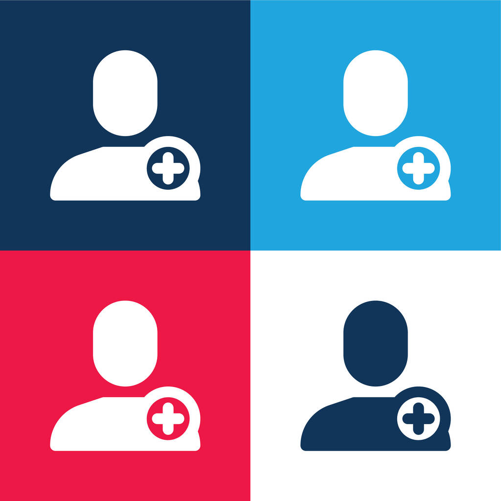 Adicionar usuário azul e vermelho conjunto de ícones mínimos de quatro cores - Vetor, Imagem