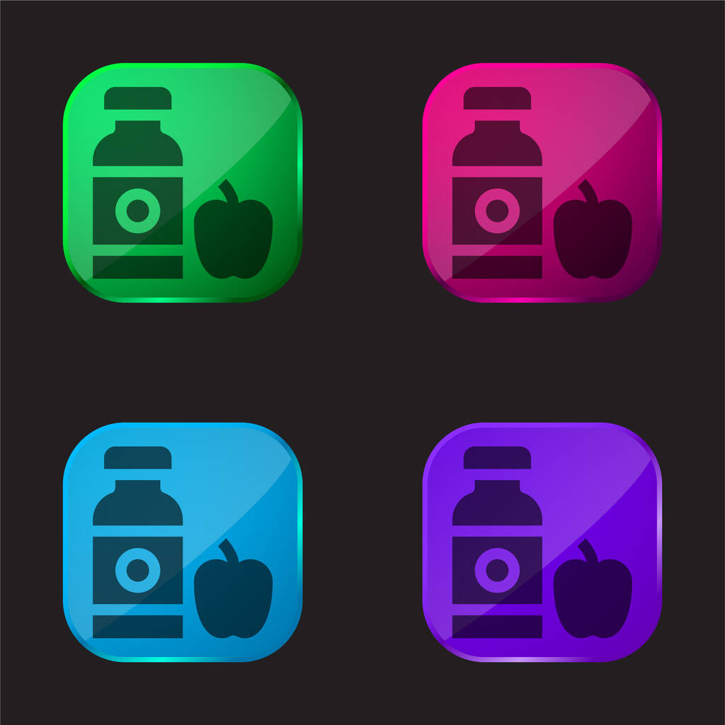 Apple Juice quattro colori icona pulsante di vetro - Vettoriali, immagini