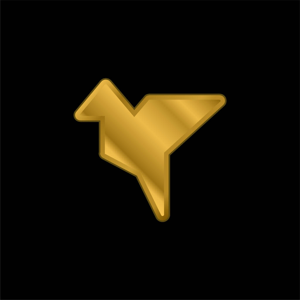 Forma de pájaro Origami chapado en oro icono metálico o logo vector - Vector, imagen