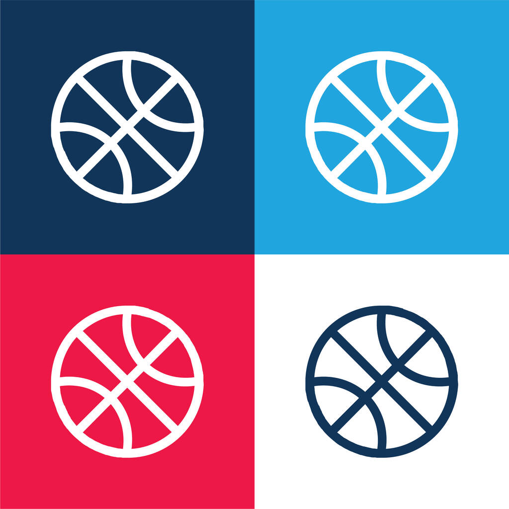 Piłka do koszykówki Zarys niebieski i czerwony zestaw czterech kolorów minimalny zestaw ikon - Wektor, obraz