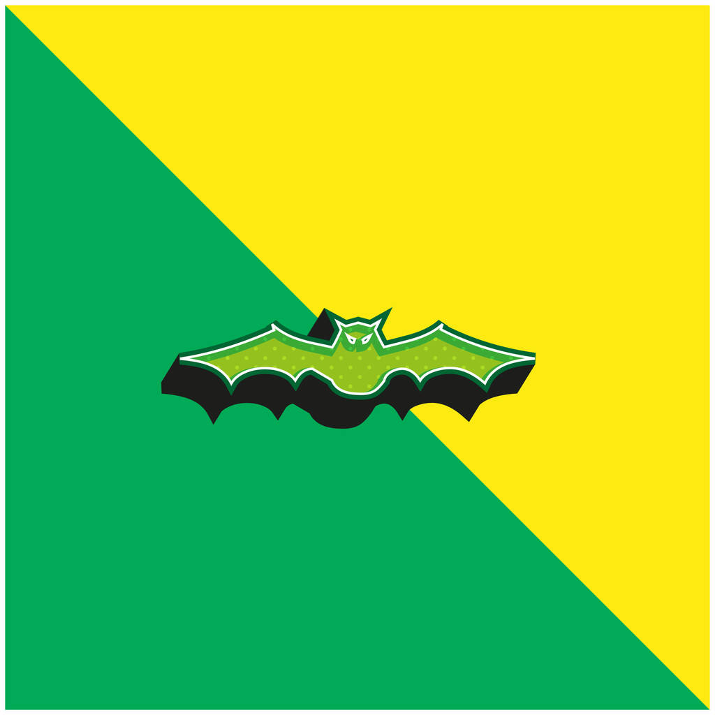 Pipistrello con le ali estese in vista frontale verde e giallo moderno logo icona vettoriale 3d - Vettoriali, immagini