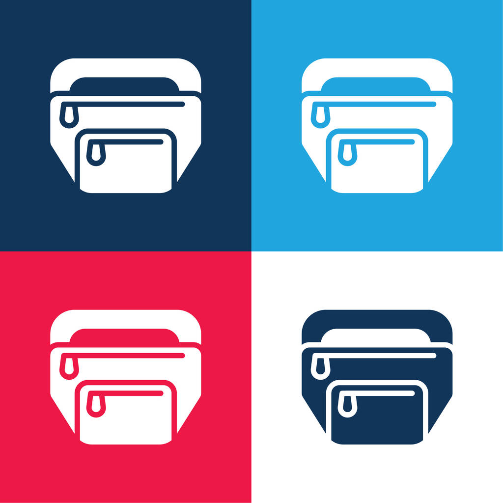 Pochette da cintura blu e rosso set di icone minimali a quattro colori - Vettoriali, immagini
