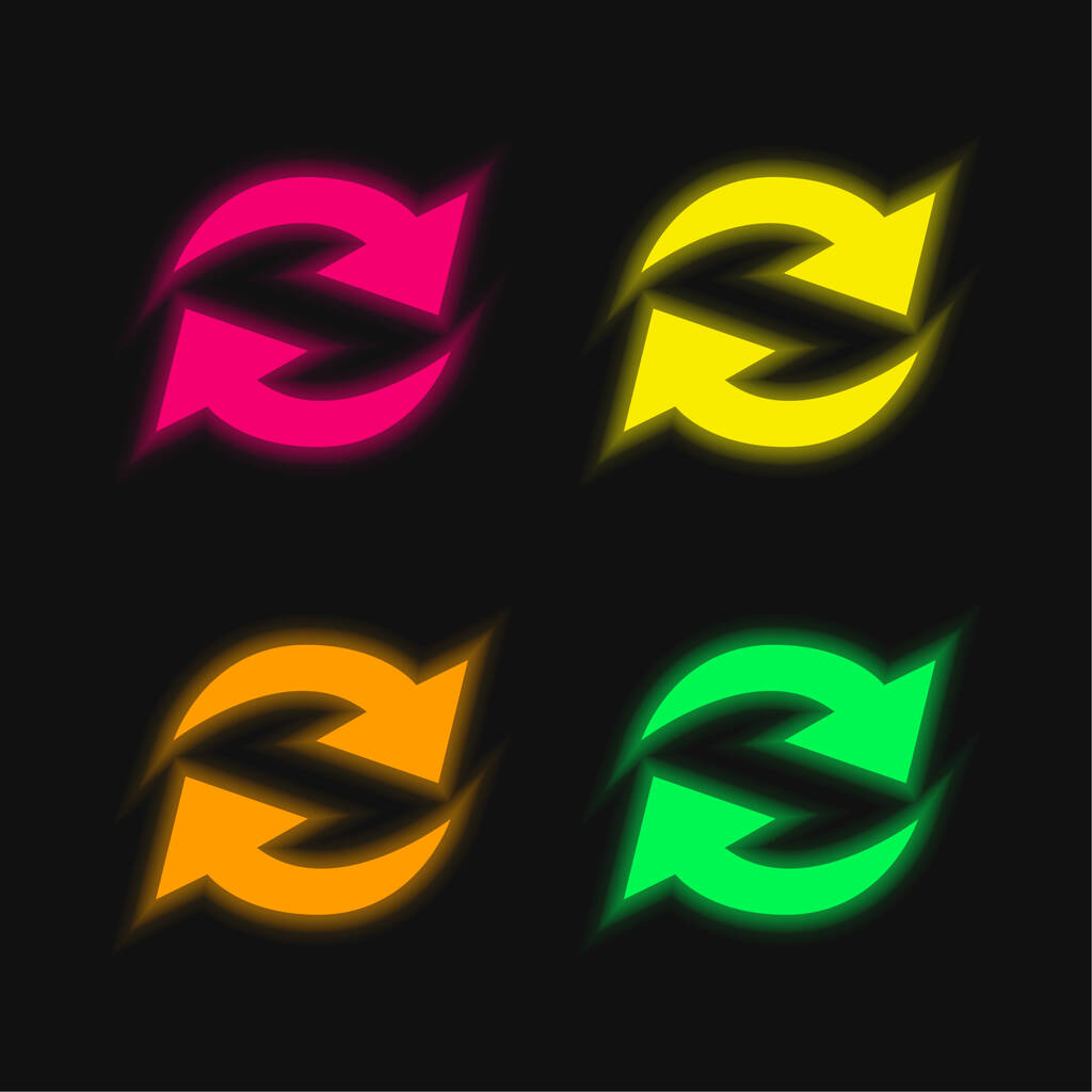 Atualizar Setas Casal No Círculo quatro cor brilhante ícone de vetor de néon - Vetor, Imagem