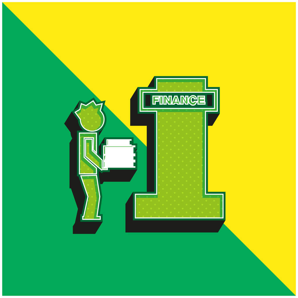Chico de pie en una biblioteca con libros Pila verde y amarillo moderno vector 3d icono logo - Vector, imagen