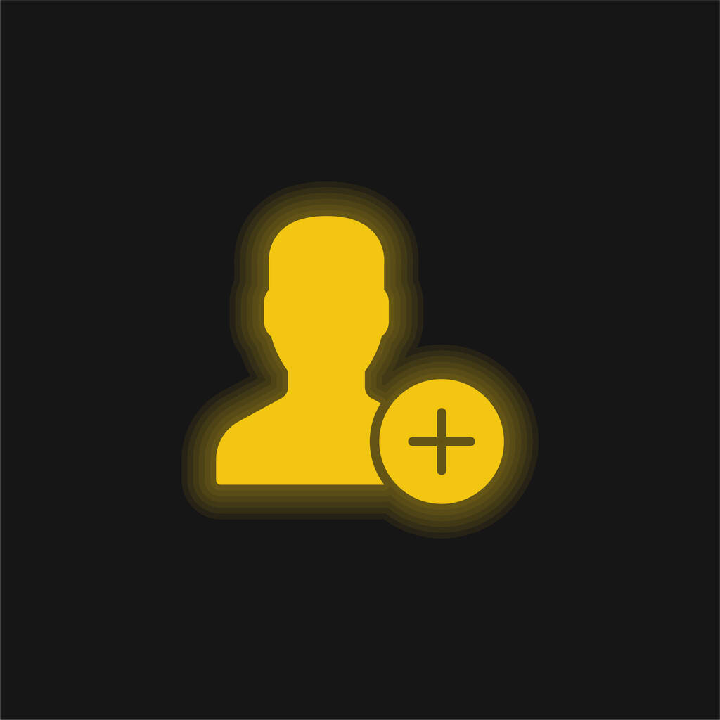 Adicionar ícone de néon brilhante amarelo usuário - Vetor, Imagem