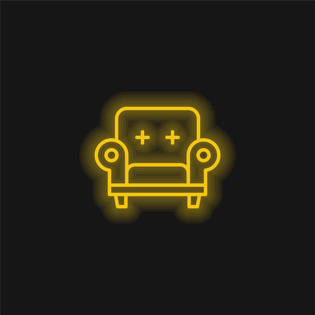 Armchair yellow glowing neon icon - Vector, Image
