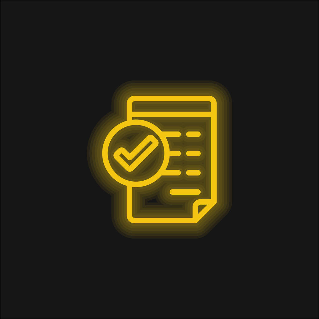 請求書の黄色の輝くネオンアイコンを承認 - ベクター画像