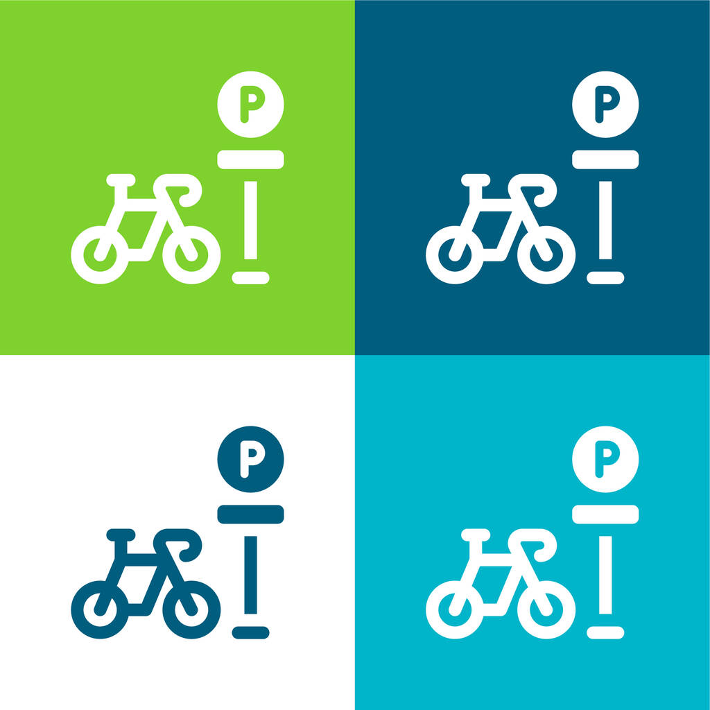 Parking dla rowerów Płaskie cztery kolory minimalny zestaw ikon - Wektor, obraz