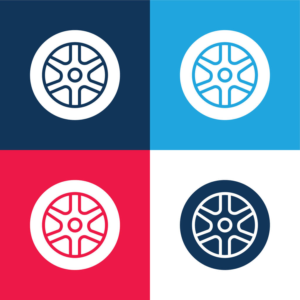 Alloy Wheel blue and red four color minimal icon set - Vector, Image