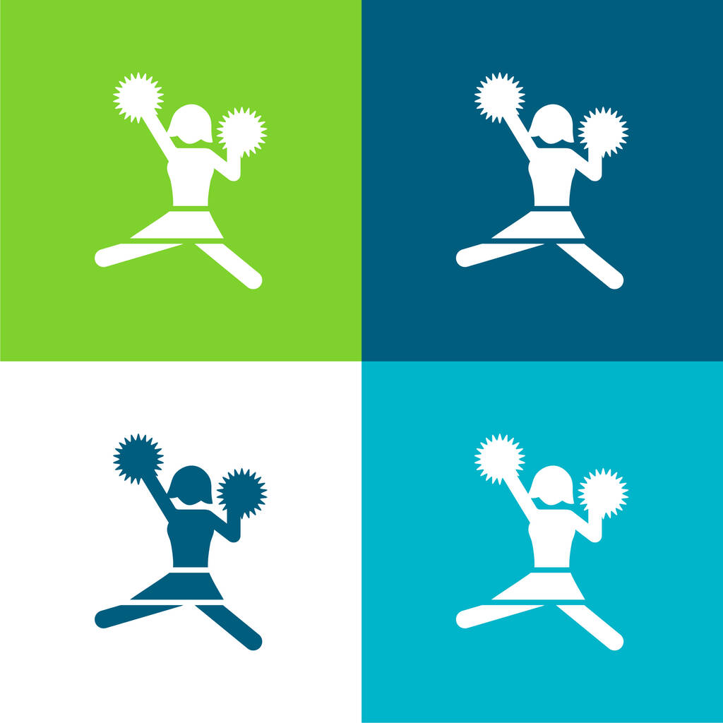 American Football Cheerleader Jump Flat vier kleuren minimale pictogram set - Vector, afbeelding