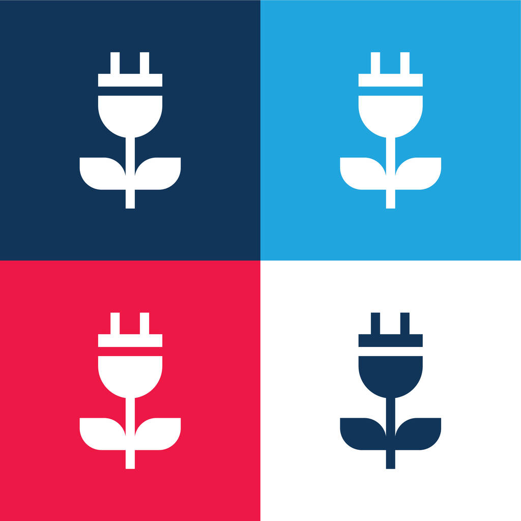 Bioenergía azul y rojo conjunto de iconos mínimo de cuatro colores - Vector, Imagen