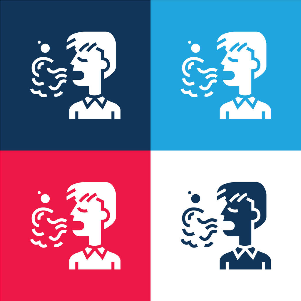 Bad Breath azul y rojo de cuatro colores mínimo icono conjunto - Vector, Imagen