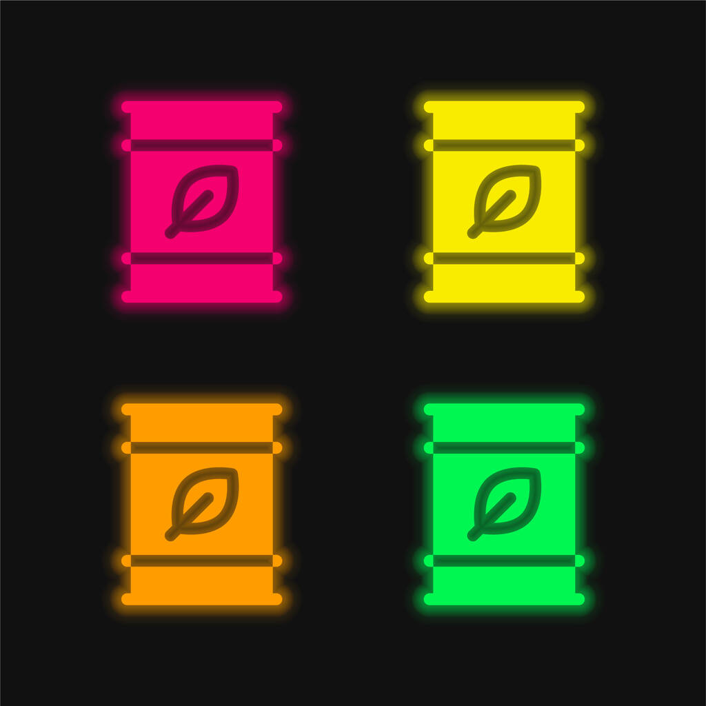 Bioüzemanyag négy színű izzó neon vektor ikon - Vektor, kép
