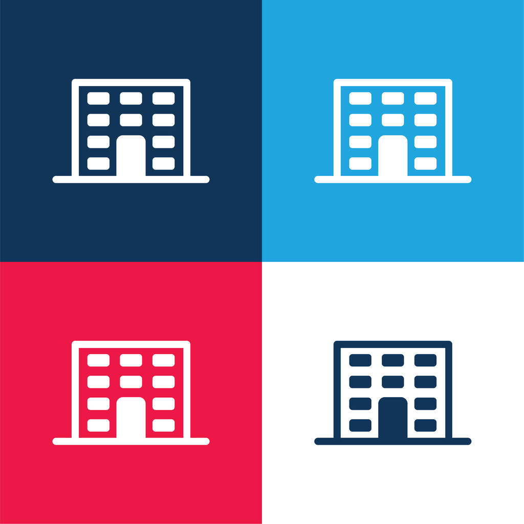 Aparments Building blue and red four color minimal icon set - Vector, Image