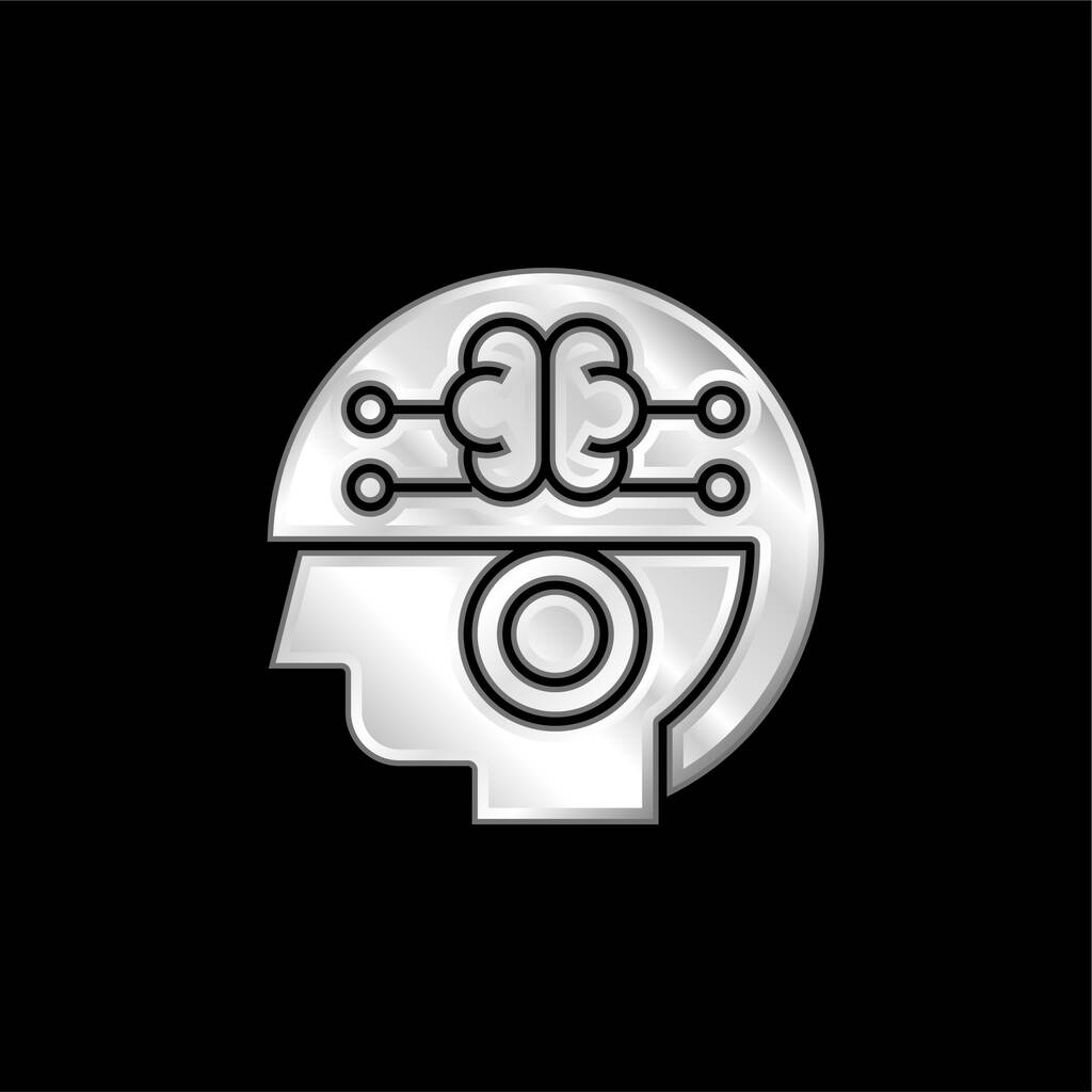Brain silver plated metallic icon - Vector, Image
