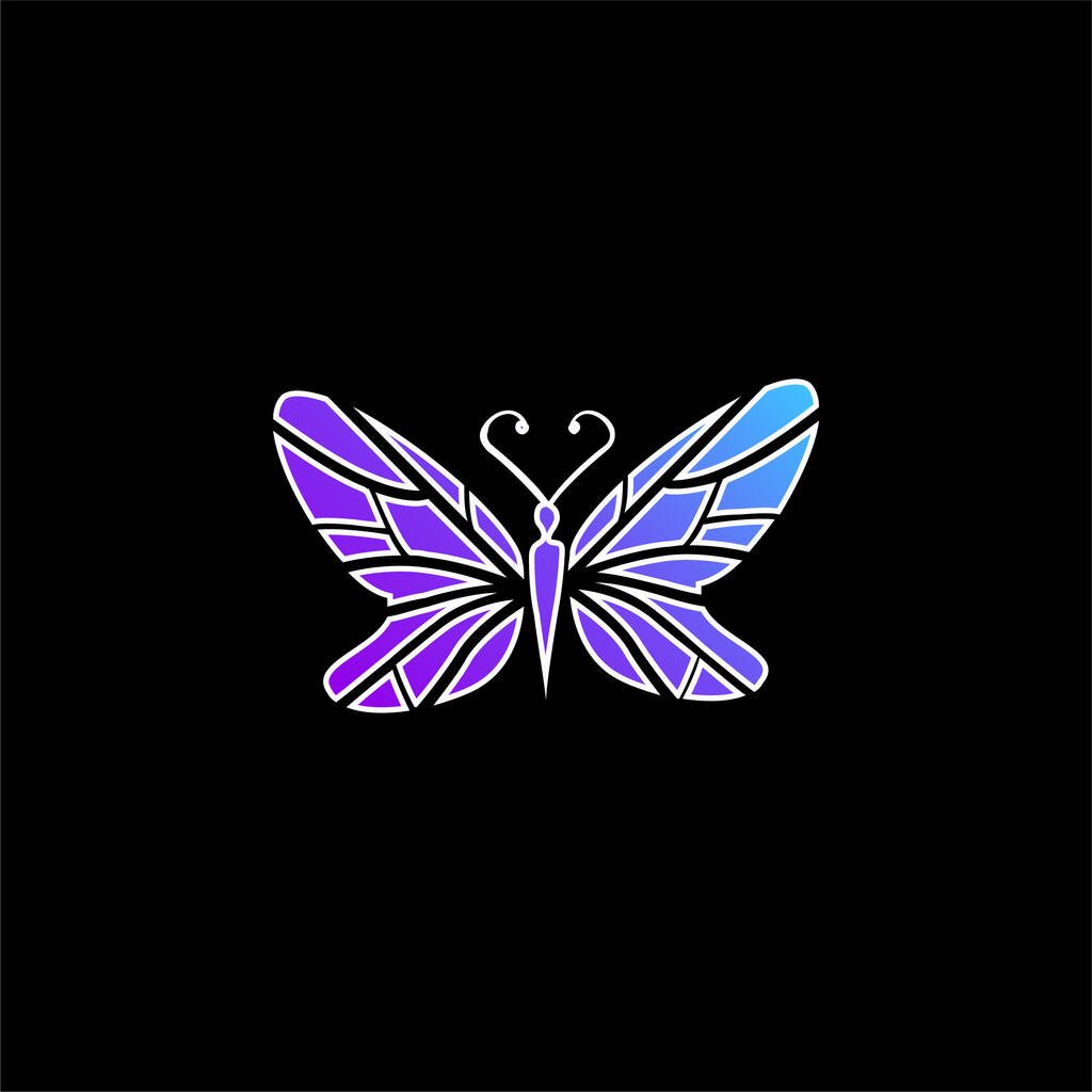 Negro mariposa vista superior con líneas alas diseño azul gradiente vector icono - Vector, Imagen