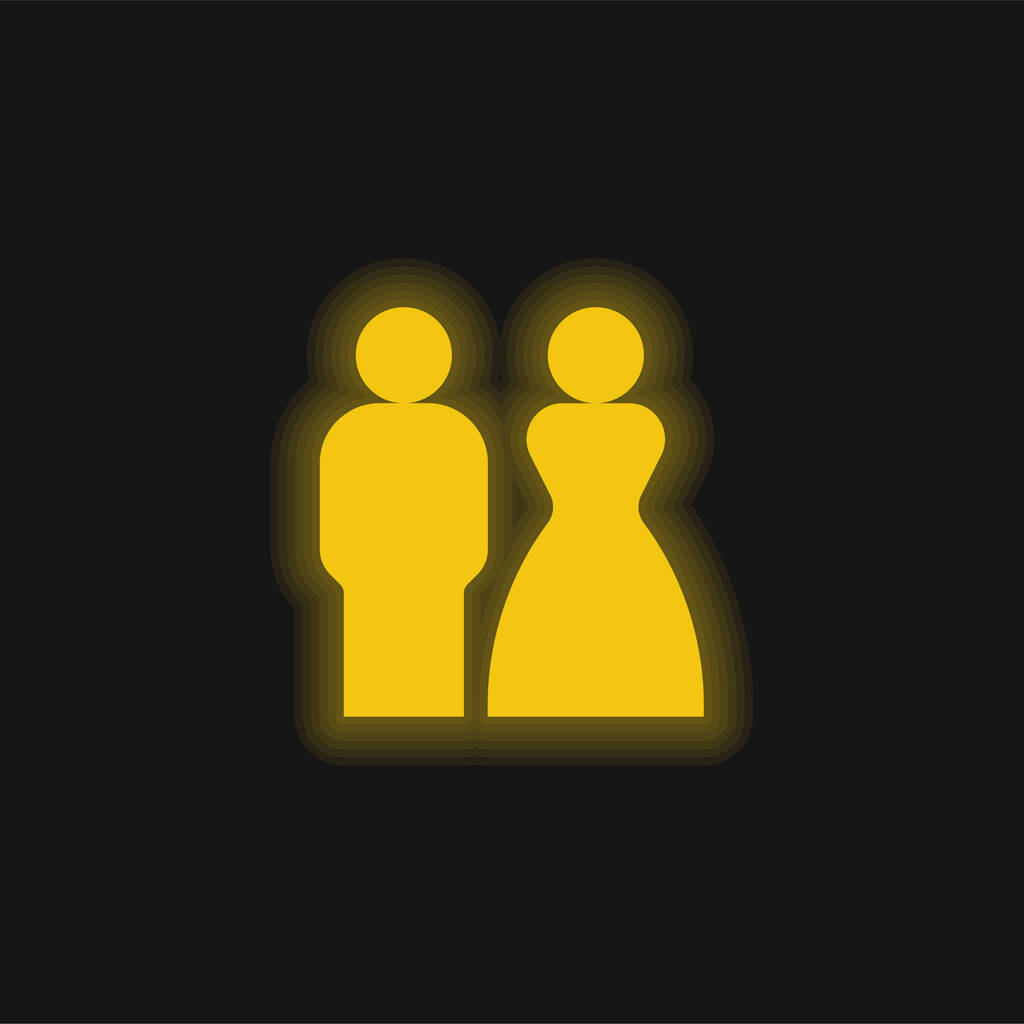 Menyasszony és vőlegény sárga izzó neon ikon - Vektor, kép