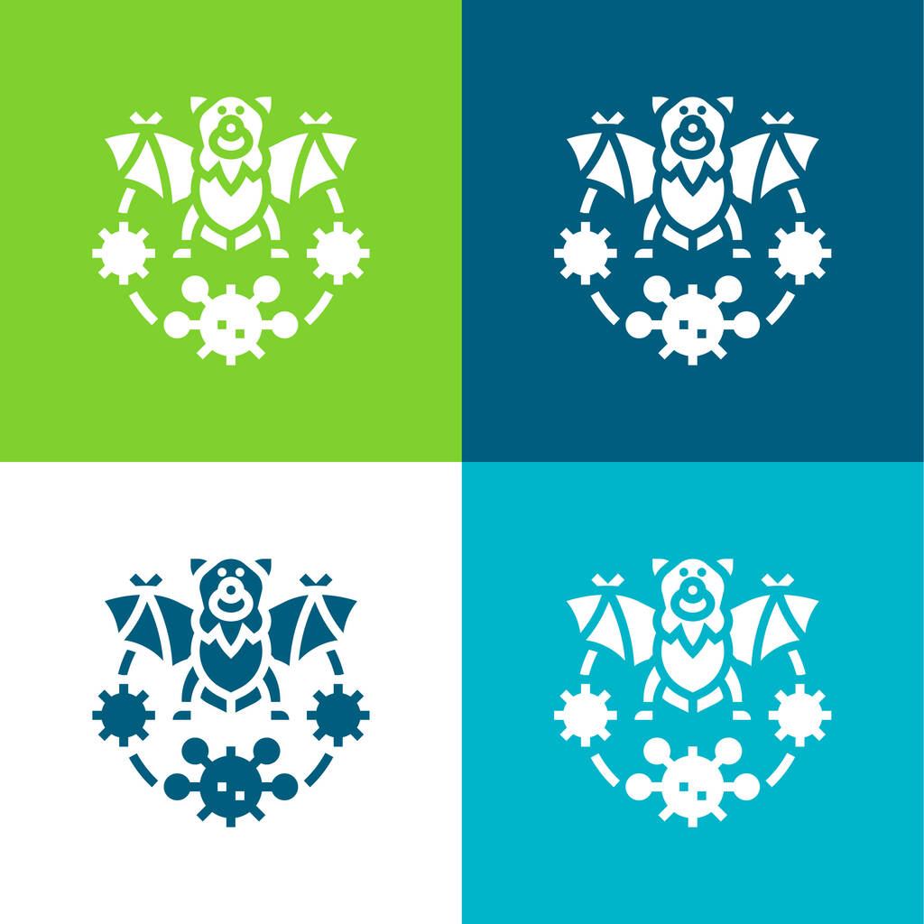 Bat Flat quatro cores conjunto de ícones mínimos - Vetor, Imagem