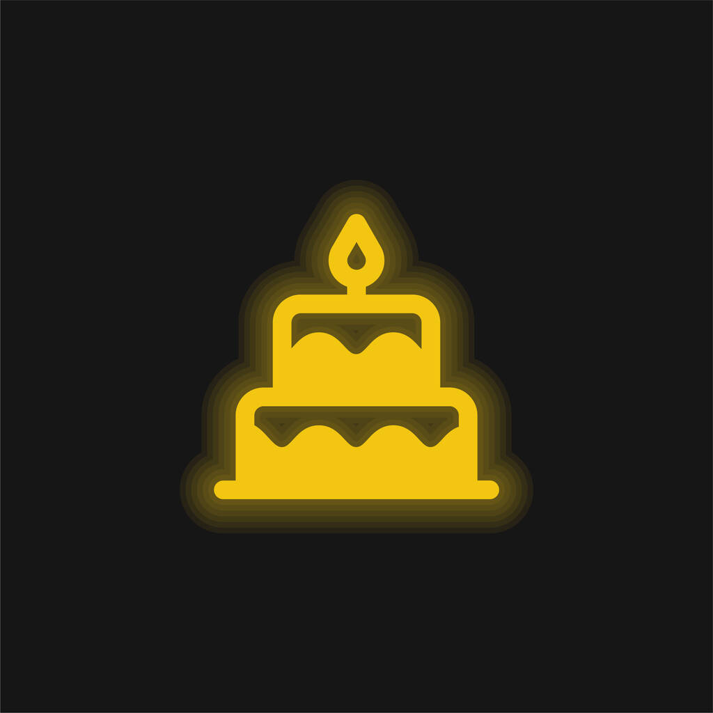 Doğum günü pastası sarı parlak neon simgesi - Vektör, Görsel
