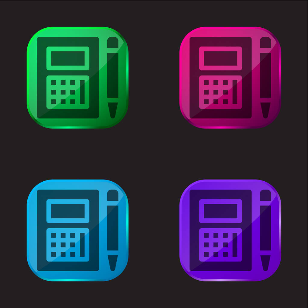 Contabilità quattro icona pulsante di vetro a colori - Vettoriali, immagini