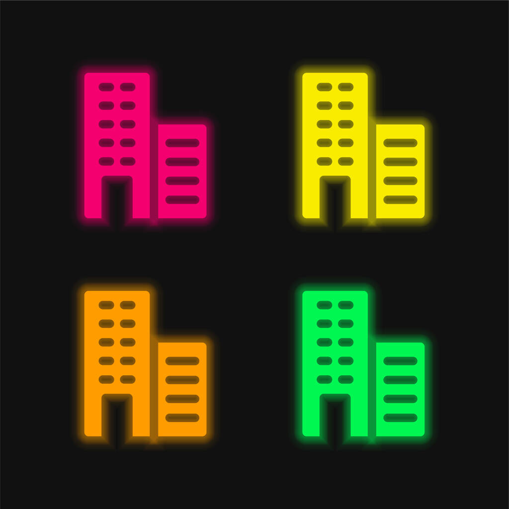 アパートメント4色輝くネオンベクトルアイコン - ベクター画像