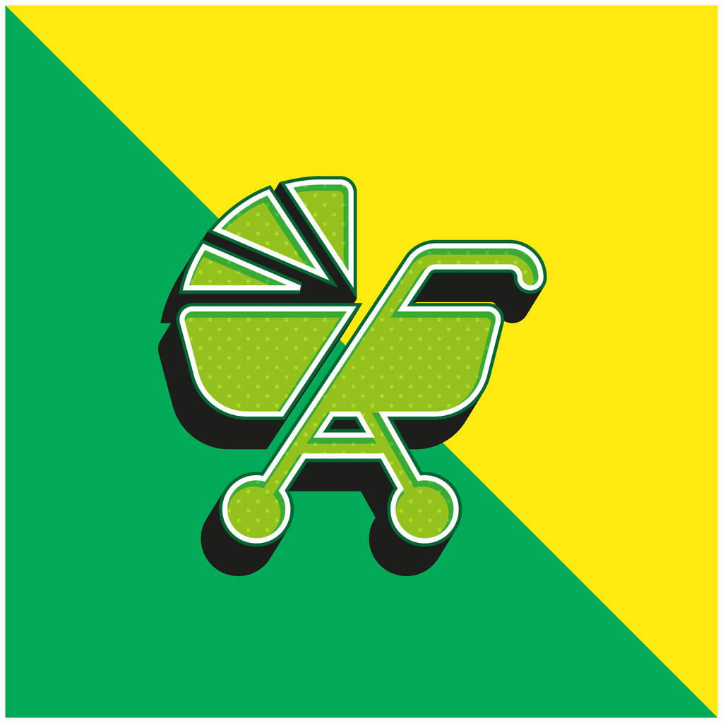 Baby Stroller Zielony i żółty nowoczesny ikona wektora 3D logo - Wektor, obraz