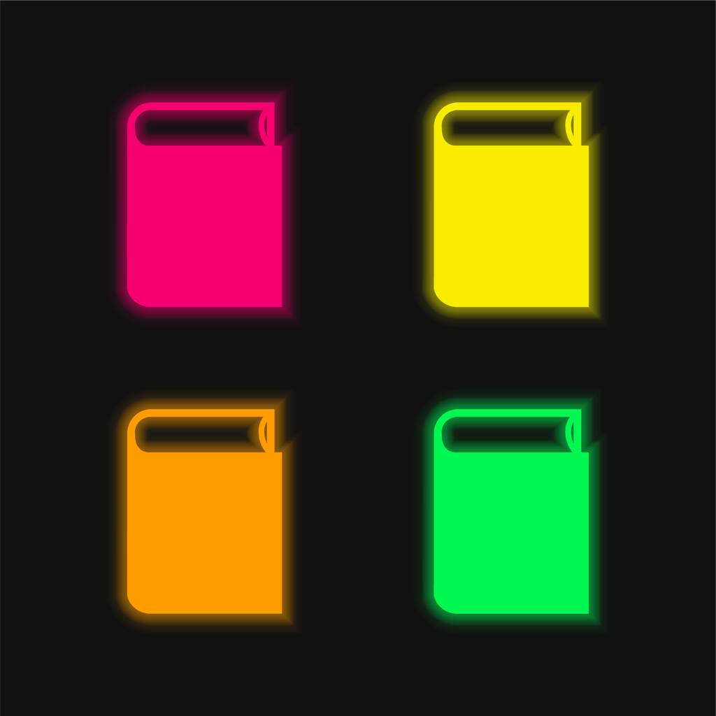 Libro chiuso nero Oggetto quattro colori incandescente icona vettoriale al neon - Vettoriali, immagini