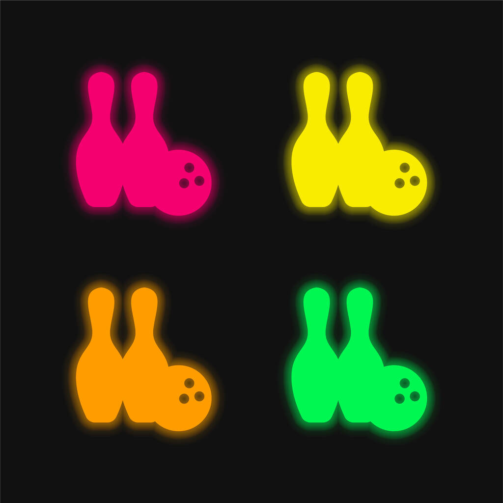 Bowling four color glowing neon vector icon - Vector, Image