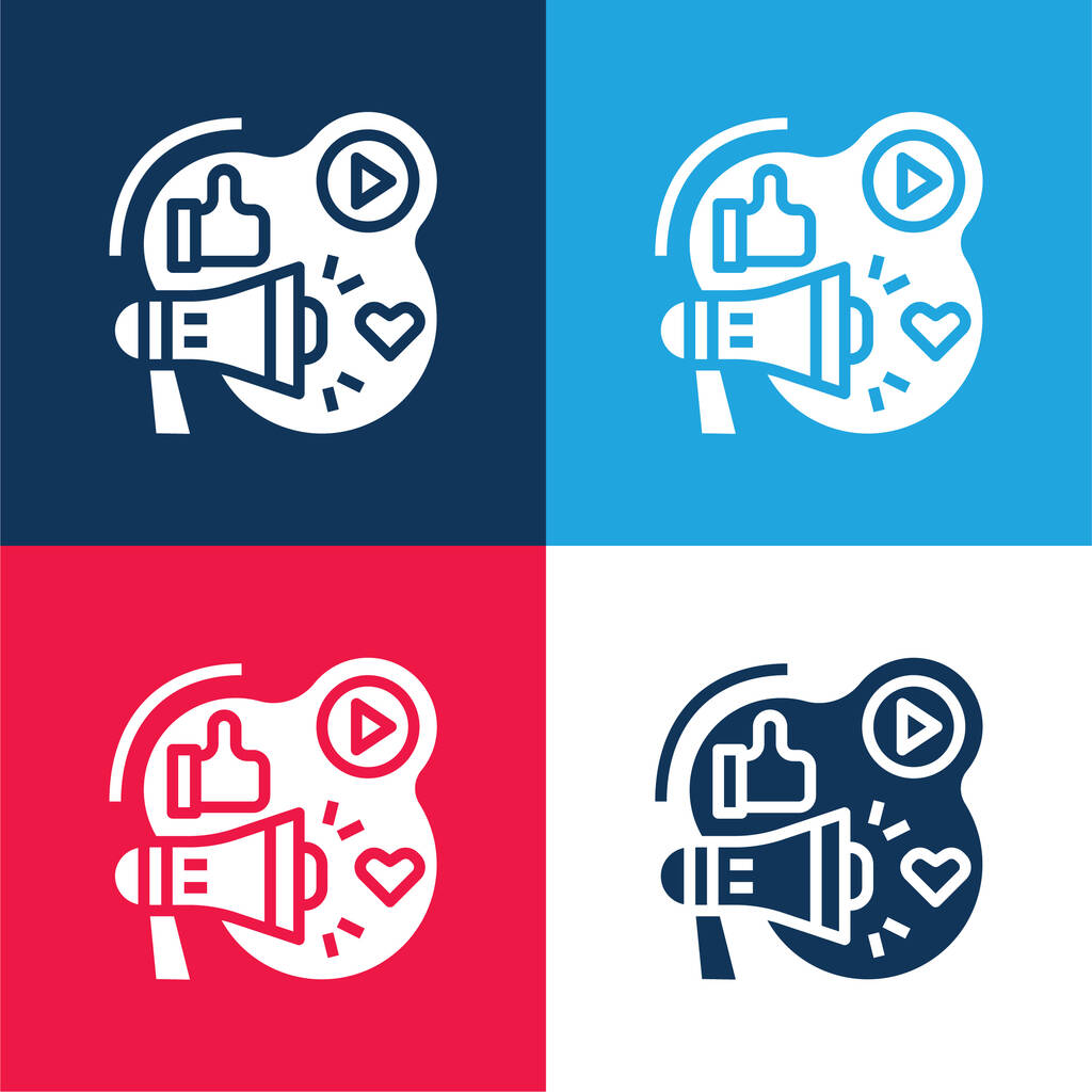 Reklama modré a červené čtyři barvy minimální ikona nastavena - Vektor, obrázek