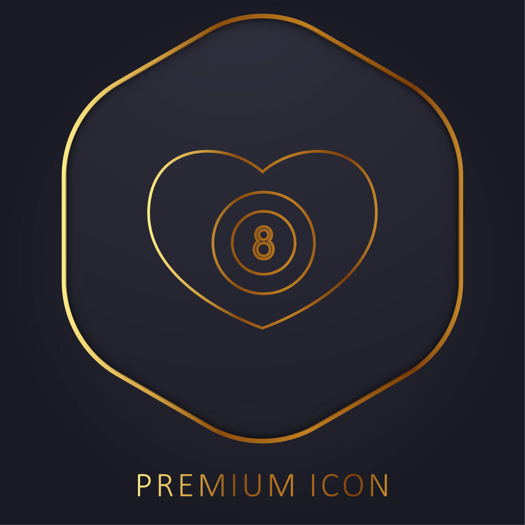 Coração de bilhar com bola oito dentro de linha dourada logotipo premium ou ícone - Vetor, Imagem