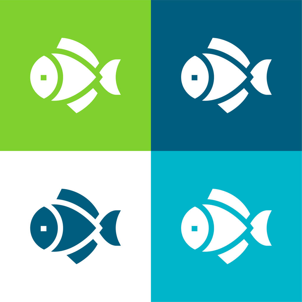 Μεγάλο ψάρι Επίπεδη τέσσερις χρώμα ελάχιστο σύνολο εικονιδίων - Διάνυσμα, εικόνα