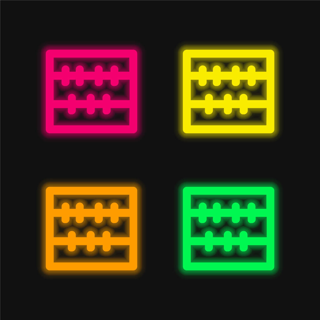 Abaküs Matematik Aracı 4 renkli parlayan neon vektör simgesi - Vektör, Görsel