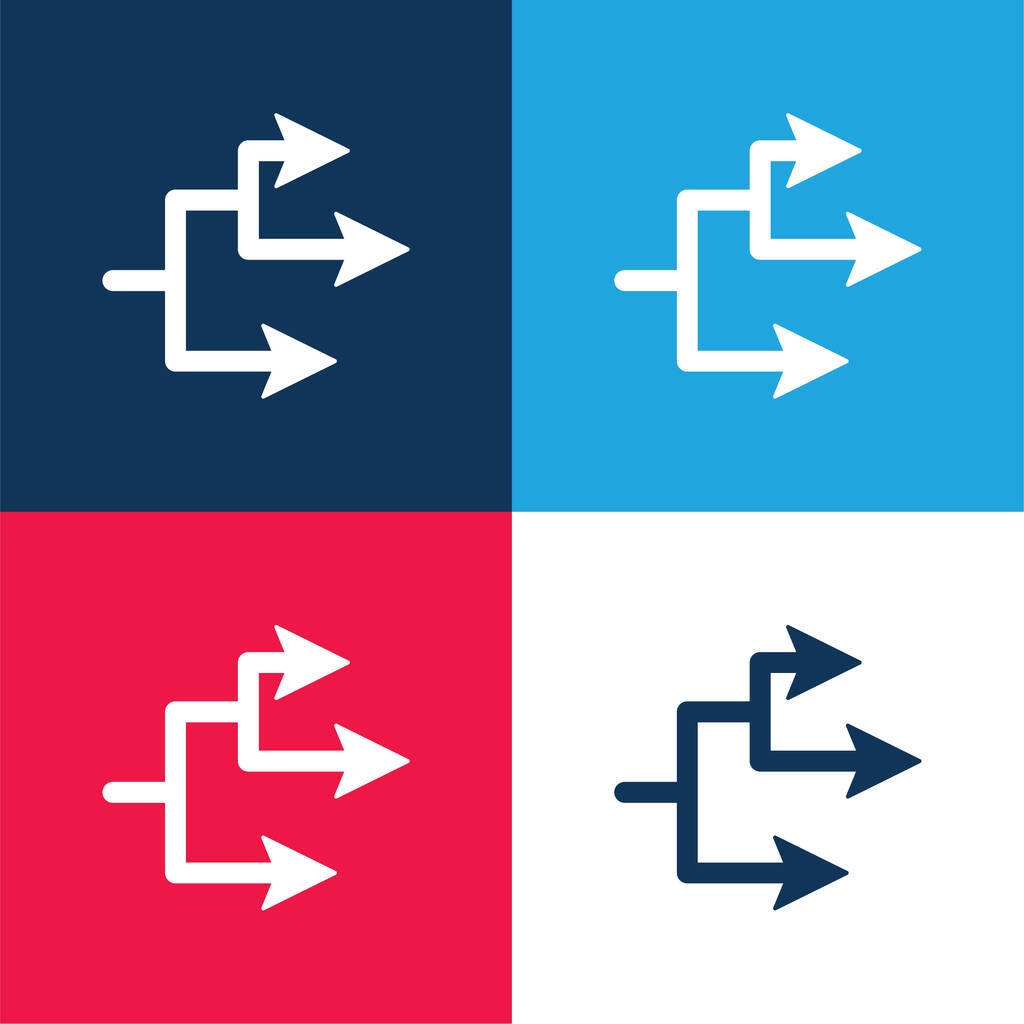矢印接続青と赤の4色の最小アイコンセット - ベクター画像