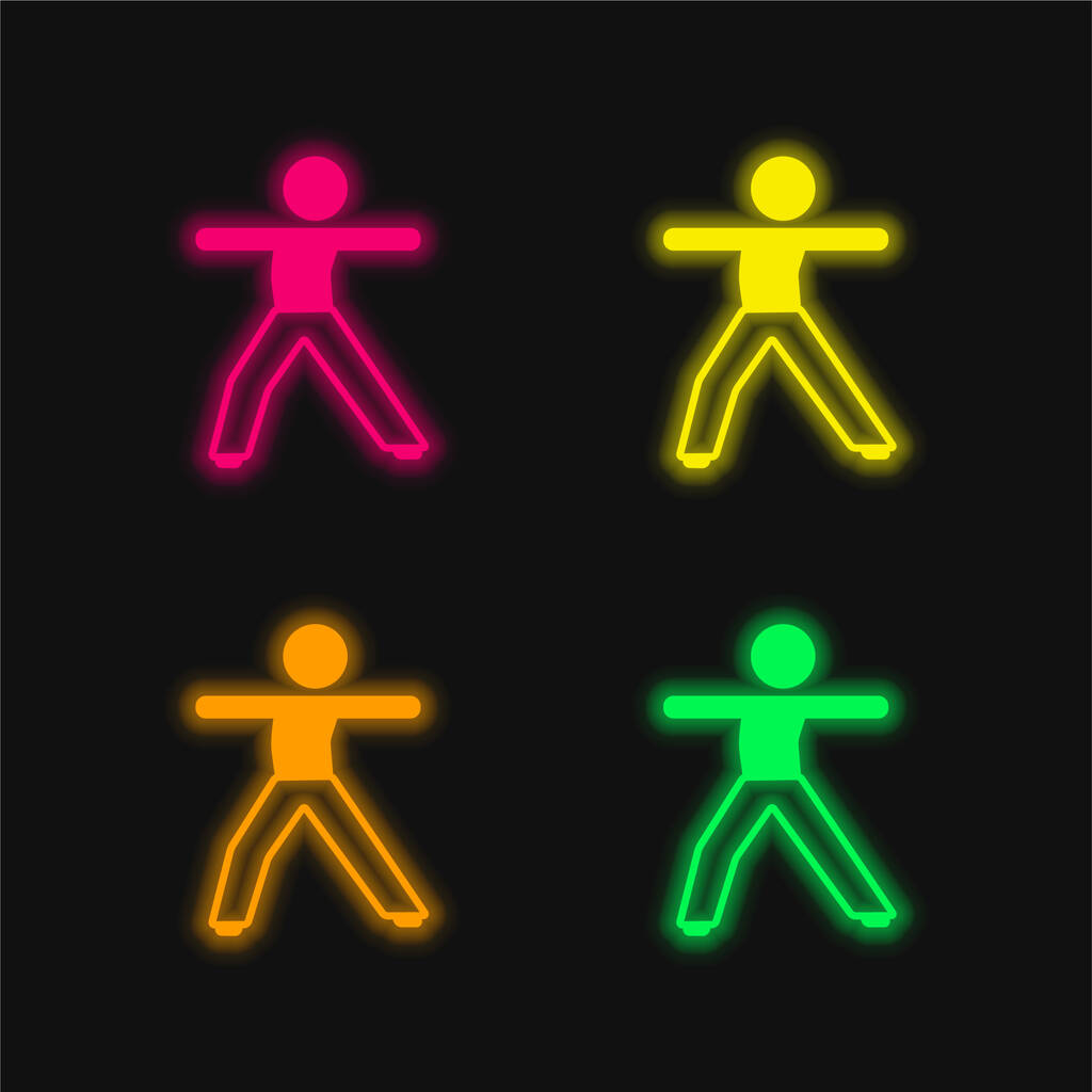 Chlapec roztažení tělo čtyři barvy zářící neonový vektor ikona - Vektor, obrázek