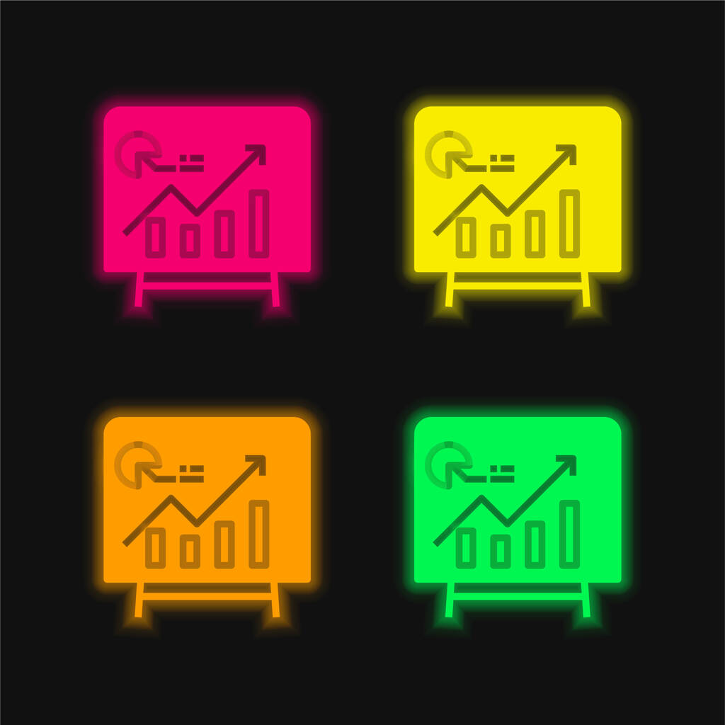 Analytics čtyři barvy zářící neonový vektor ikona - Vektor, obrázek