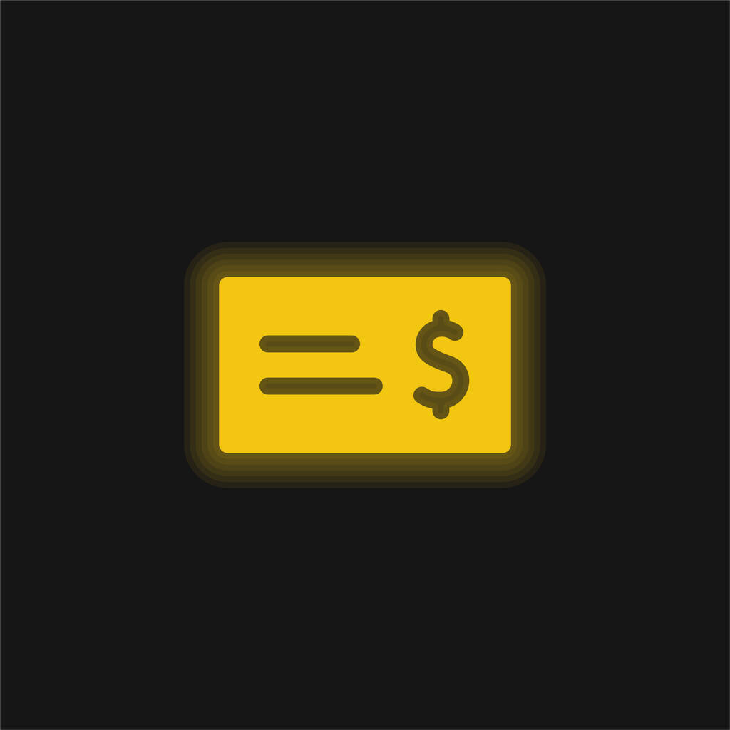 Bank Check yellow glowing neon icon - Vector, Image