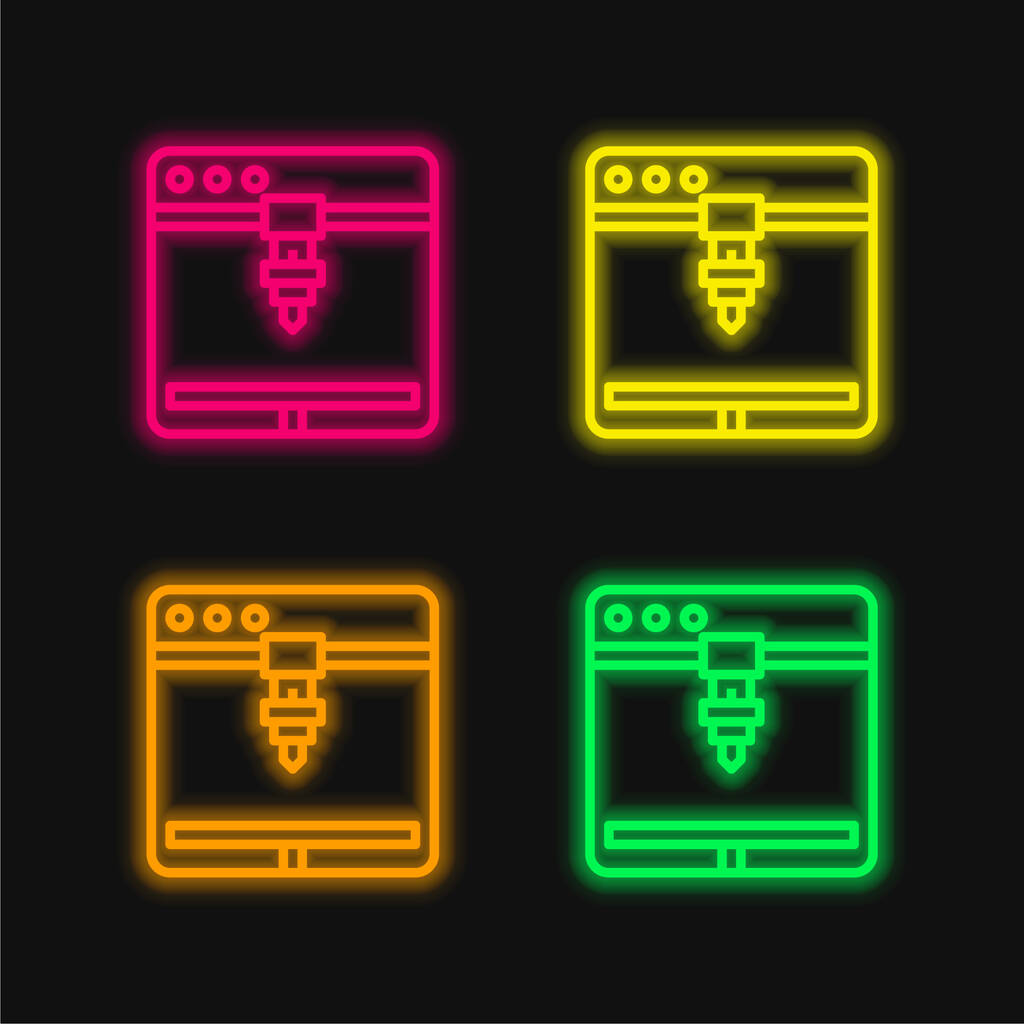 Impresora 3d cuatro colores brillante icono de vectores de neón - Vector, imagen